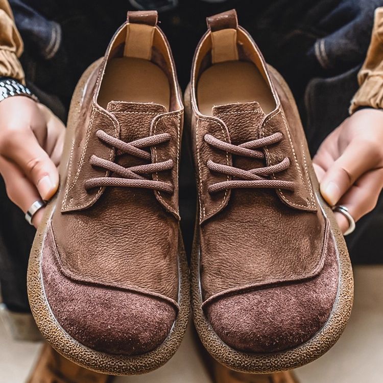 Men Martin Shoes男鞋秋休闲鞋宽头复古低帮系带潮流软皮底马丁靴