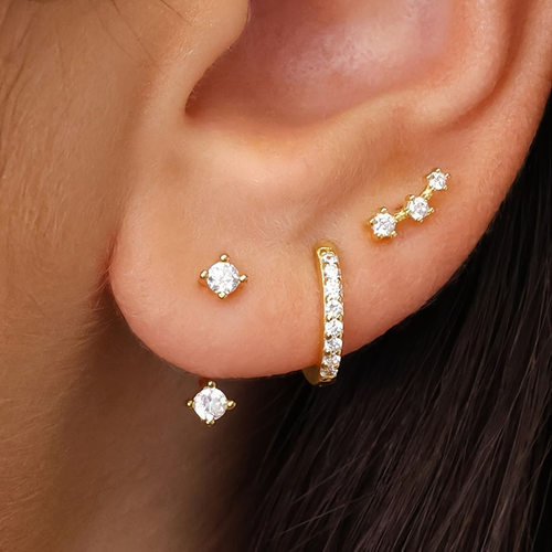 Women Ear Studs欧美时尚锆石铜耳环3件套气质轻奢女式耳钉耳饰