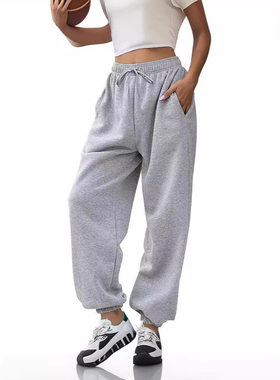 Women Sweater Pant欧美卫裤女式休闲束带运动裤带口袋束脚长裤子