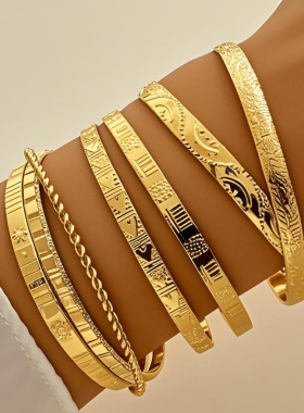 Women Bracelet欧美复古多层菱形花纹手镯女时尚轻奢夸张合金手饰