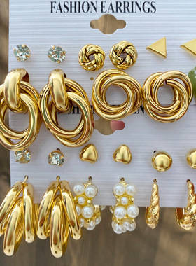 Earring Sets Jewelry欧简约耳环创意时尚点钻大圆圈耳环6对套装