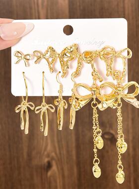 Ear Ring Sets欧美蝴蝶结耳环简约几何清新甜美耳环时尚气质饰品