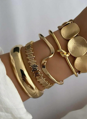 Bracelets欧美复古简约链条手链 时尚混搭开口手镯手饰叠戴风组合