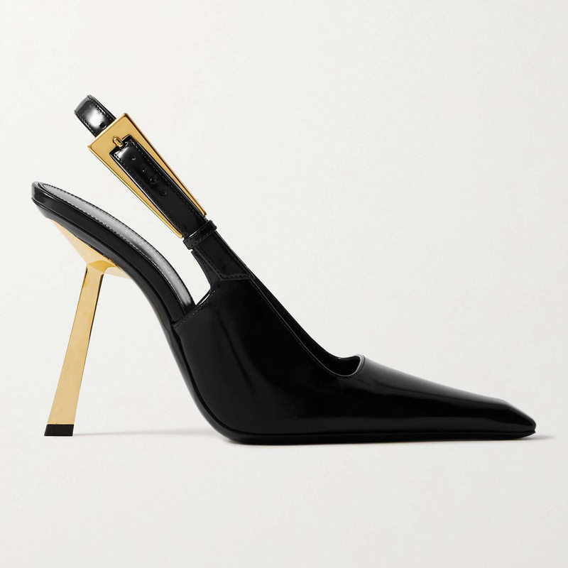 High Heels Slipper欧美方头细高跟凉鞋漆皮面橡胶底超纤内里女鞋