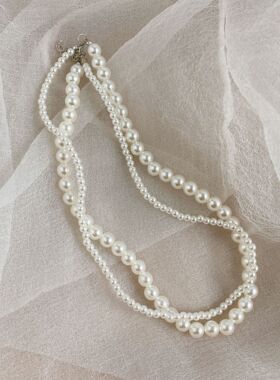 Women Necklace叠戴双层仿珍珠项链复古ins网红锁骨链设计感项链