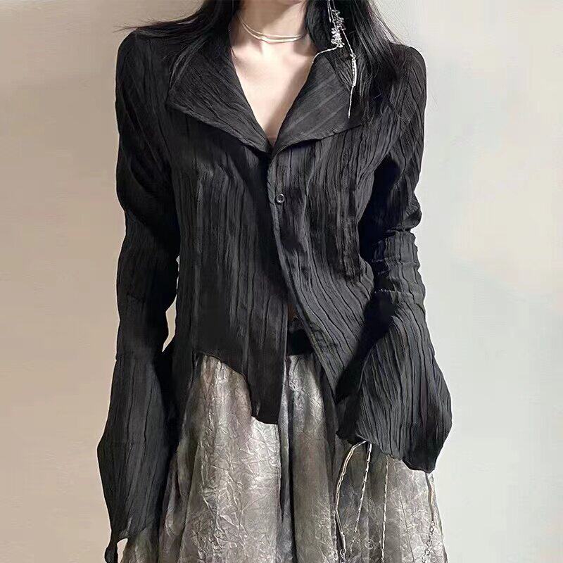大尺码胖妹妹设计感小众长袖衬衫女春秋季新款复古显瘦内搭上衣衬