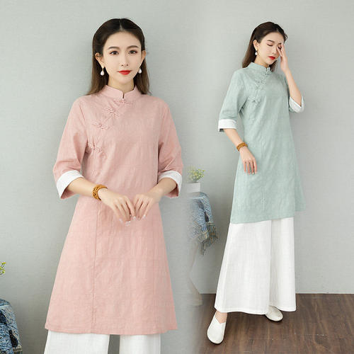 中国风复古棉麻茶服春夏