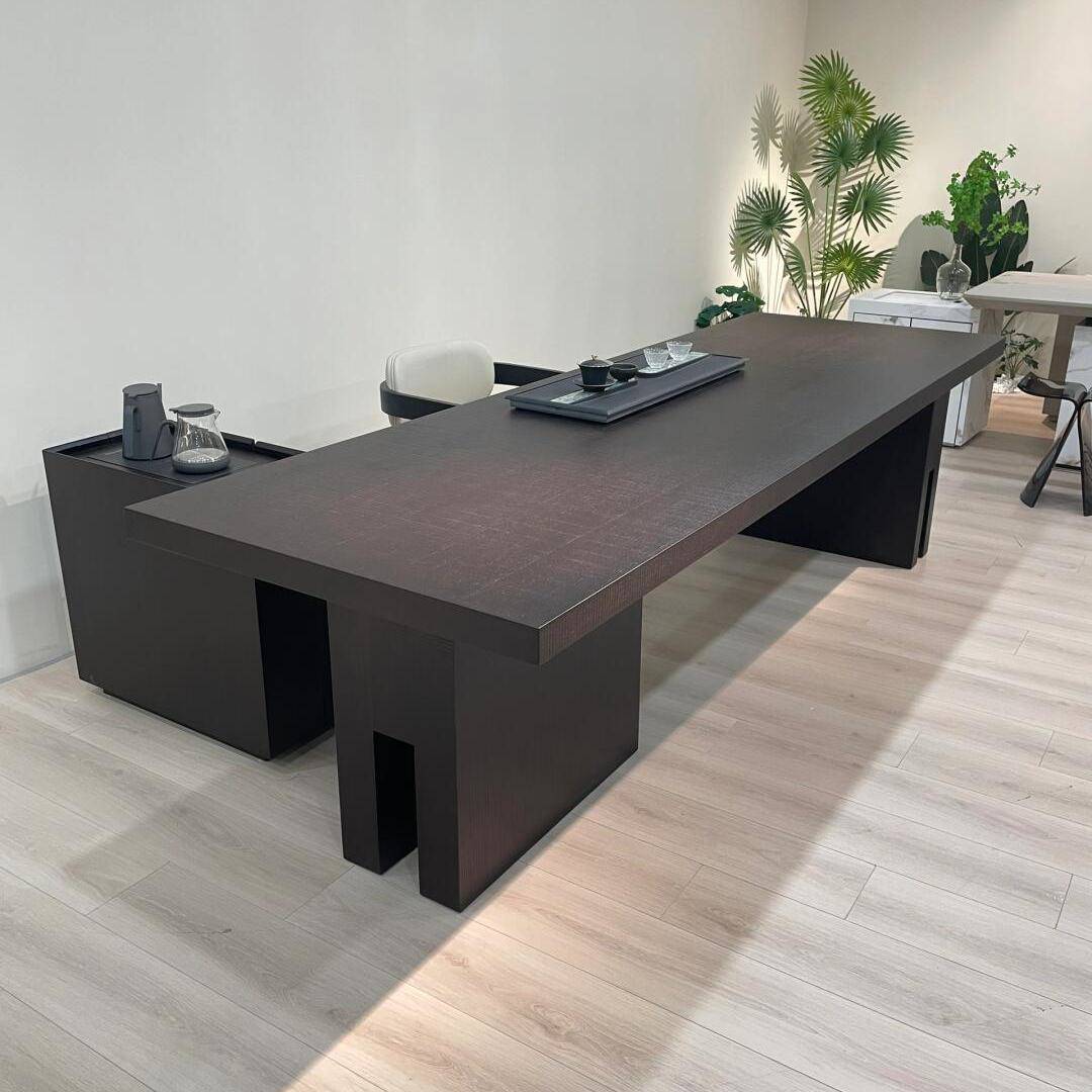 需定制新中式实木办公茶桌一体北美黑胡桃木高端办公室会客实木泡