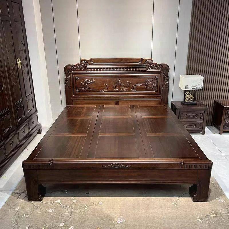 南倾紫金檀木新中式全实木床1.8m家用榫卯结构主卧双人高端大床