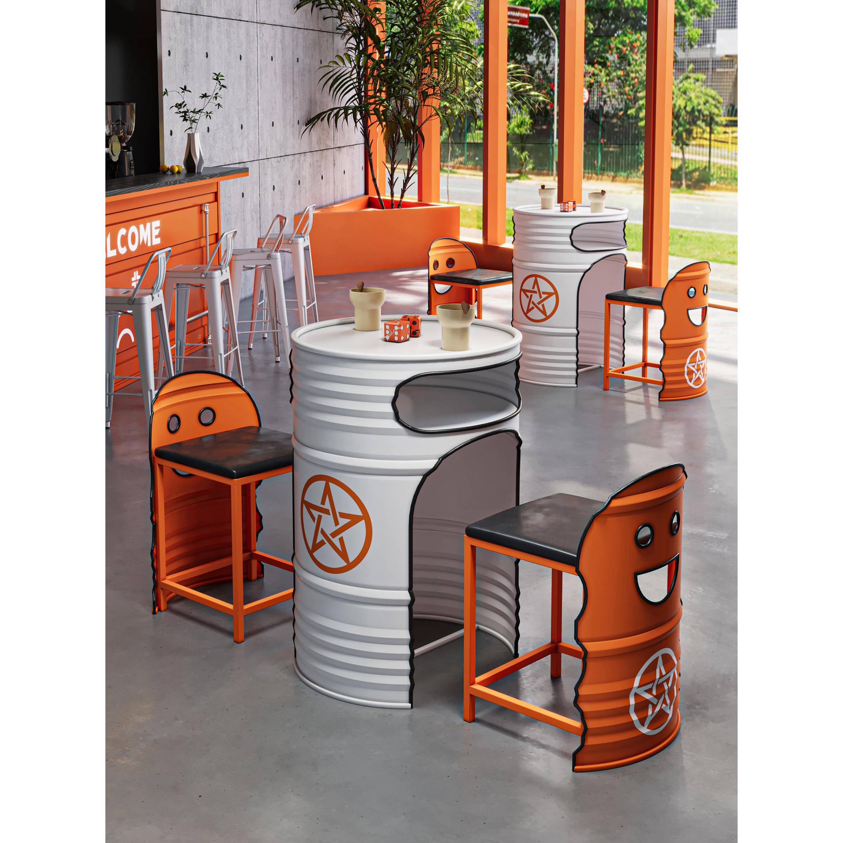 需定制网红奶茶咖啡酒吧健身房台球室店铺户内外工业风塑木油桶桌