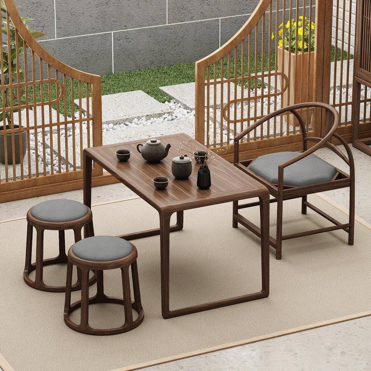 需定制新中式阳台茶桌老榆木茶桌椅组合简约实木禅意泡茶台小户型