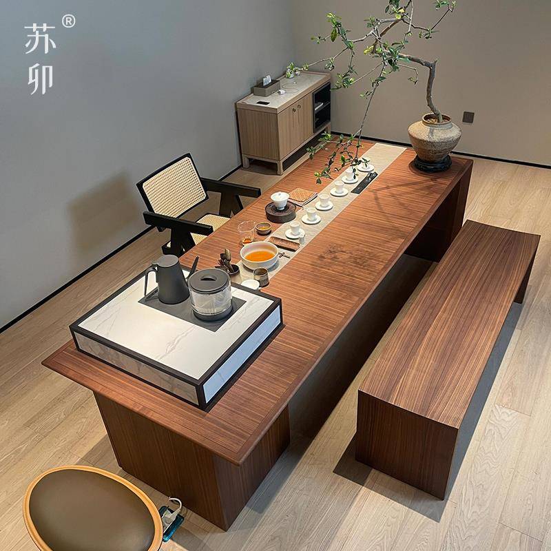 需定制苏卯黑胡桃木茶桌椅新中式简约办公室实木泡茶桌禅意茶室20