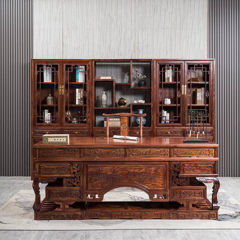 需定制实木办公桌书桌书房家俱套装彷古组合榆木老板书法中式电脑