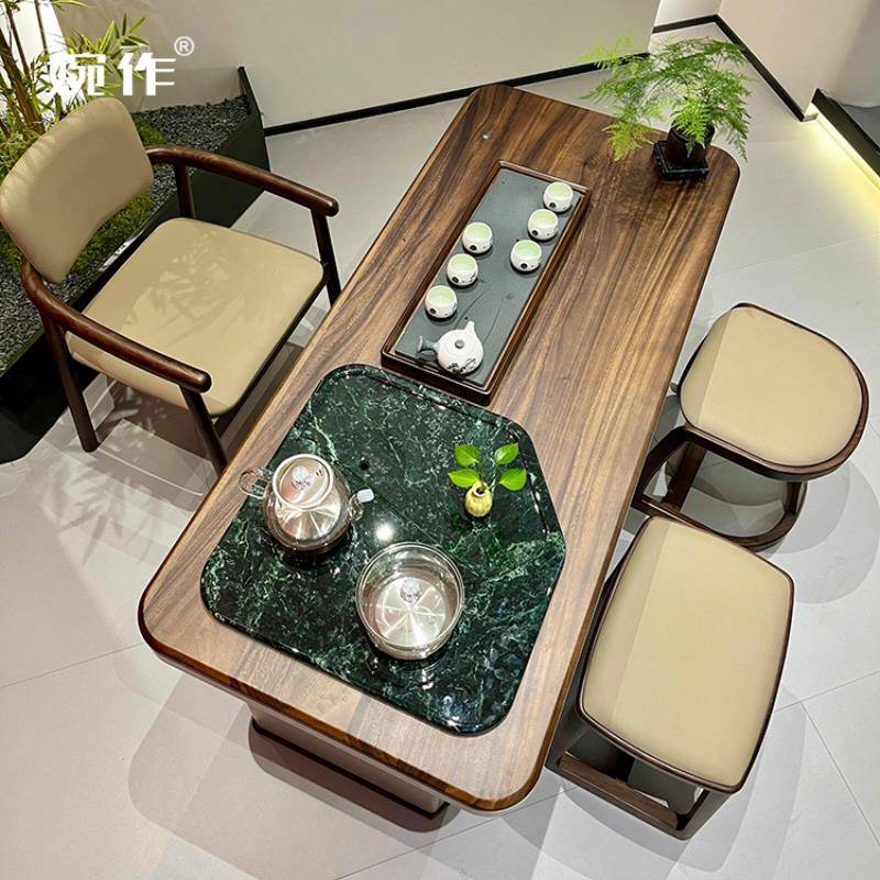 需定制婉作新中式实木茶桌椅组合阳台客厅家用茶台简约现代白蜡木
