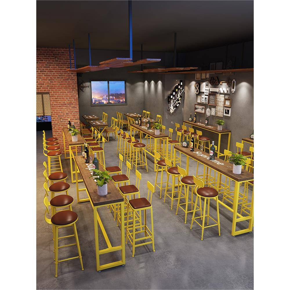 需定制酒吧桌椅长条实木桌吧台桌家用靠墙铁艺工业风咖啡厅奶茶店