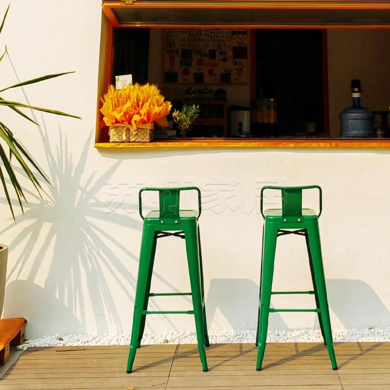 需定制吧台椅铁艺奶茶店靠背咖啡厅工业风墨绿色户外酒吧椅收银台