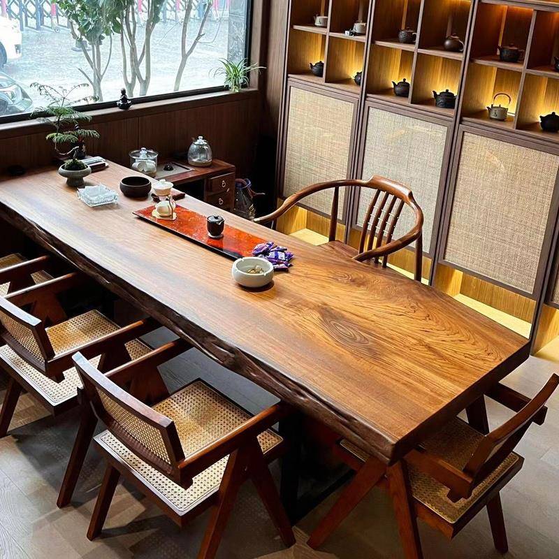 需定制缅甸瓦城柚木实木大板侘寂风整板茶桌茶台会议书桌自然边原