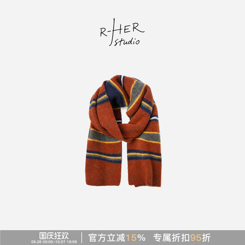RHER STUDIO 复古撞色条纹围巾百搭高级感女士保暖针织披肩OCS15