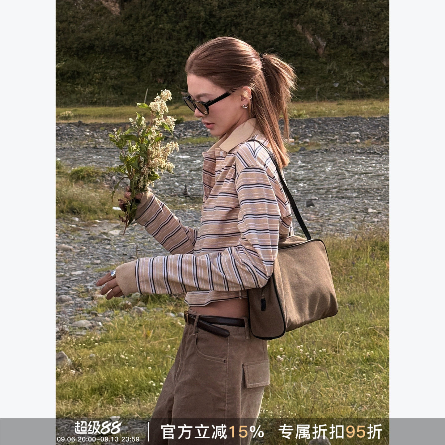 RHER STUDIO 早秋新款条纹翻领显瘦百搭休闲长袖上衣T6230/T6286