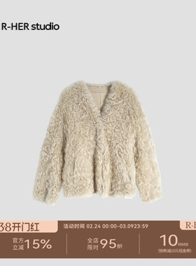 R-HER“乱世佳人”秋冬设计师款羊毛皮一体气质轻奢皮草大衣PF267