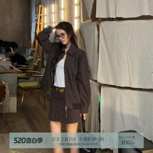 R-HER[咖啡夹克]夏季新款老钱风松弛感女装咖色短款时尚气质外套