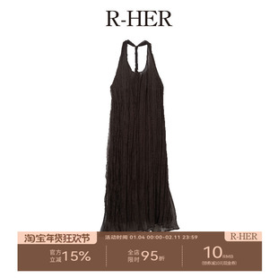 R-HER【露背褶皱】褶皱高级感赫本风露背吊带裙显瘦挂脖连衣裙