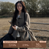 秋冬复古加厚保暖桑蚕丝绵羊毛单排扣针织衫 HER 棕薯坑条