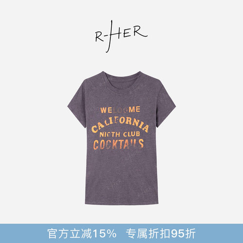 RHER STUDIO“加州橙印”夏季新款百搭显瘦圆领刺绣字母短袖T2022
