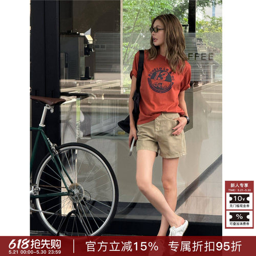RHER STUDIO“工装短裤”夏季新款高腰显瘦百搭宽松牛仔短裤K6010