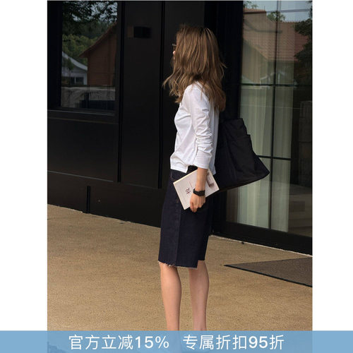 RHER STUDIO“靛蓝中裤”夏季新款高腰显瘦百搭宽松牛仔短裤K2628