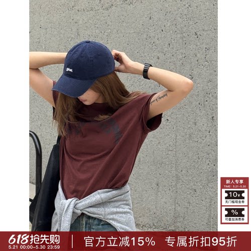 RHER STUDIO“文艺百棉T”夏季新款正肩圆领显瘦宽松短袖T恤T2395