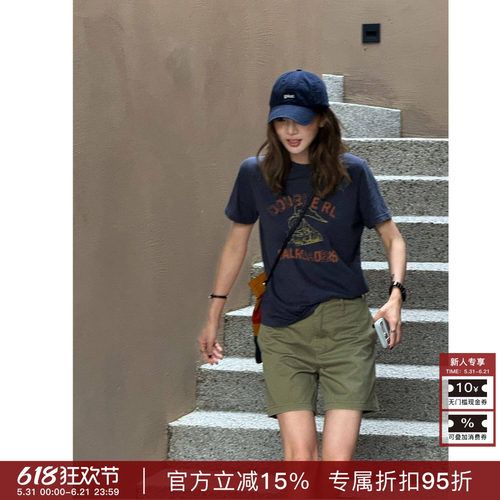 RHER STUDIO“复古印花”夏季新款美式圆领显瘦百搭短袖T恤T6781