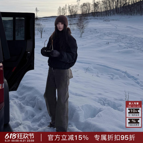 R-HER【复古设计】时尚复古高腰牛仔裤女新款显瘦小个子宽松裤子