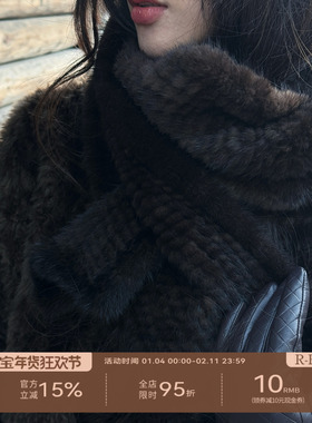R-HER【水貂围脖】新款百搭水貂皮毛针织时尚加厚保暖围巾RP50PXD