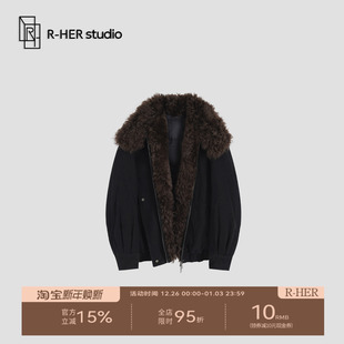 90白鹅绒时尚 黑咖绒领 休闲羊毛皮百搭保暖加厚派克服P10 HER