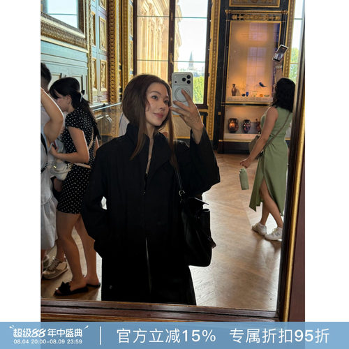 RHER STUDIO“赫本”春秋韩系立领慵懒收腰显瘦中长款风衣WL132
