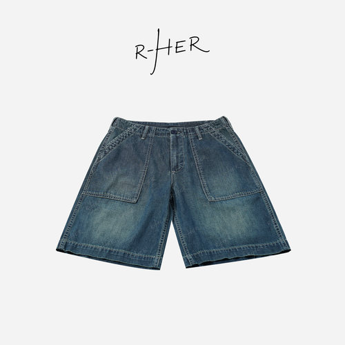RHER STUDIO“阔袋靛蓝”夏季潮牌宽松休闲五分中裤牛仔短裤K2598