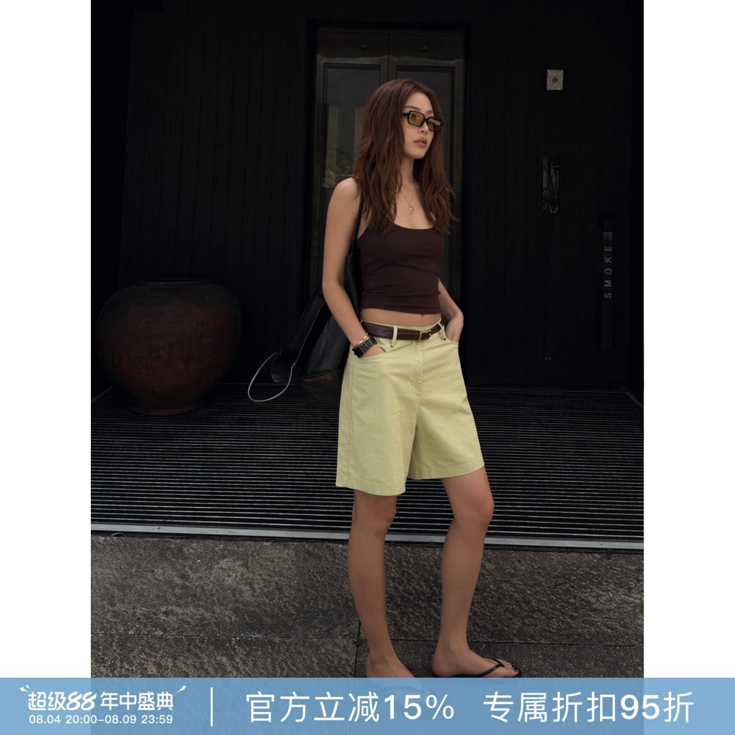 RHER STUDIO“落日余晖”100棉夏季百搭五分宽松休闲短裤女KRG11