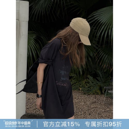 RHER STUDIO 百百棉印花夏季新款宽松圆领百搭显瘦长袖TS623