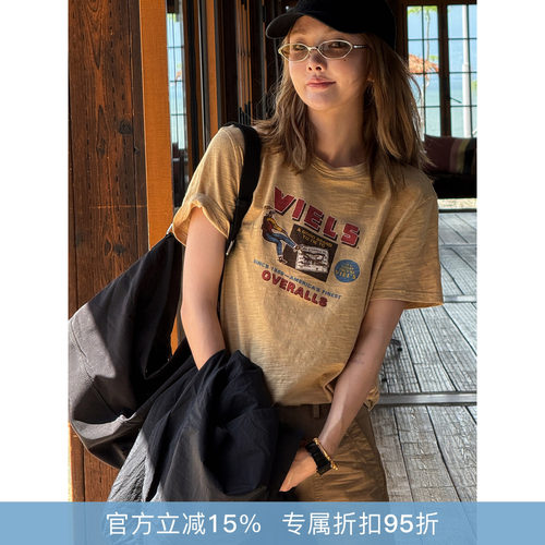 RHER STUDIO“100棉印花T”夏季新款宽松正肩圆领百搭显瘦短袖T26