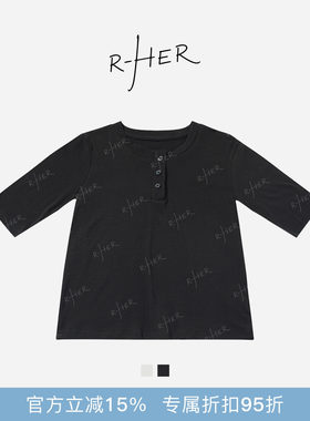 RHER STUDIO“气质中袖”夏季新款亨利领微收修身百搭显瘦短袖TF0