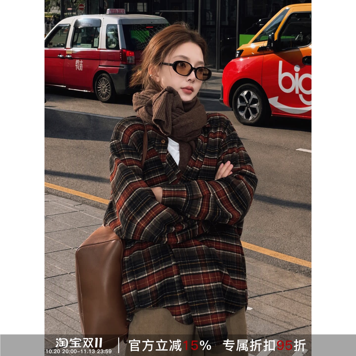 RHER STUDIO “格纹晚松”100棉休闲时尚宽松格子衬衣外套CS569