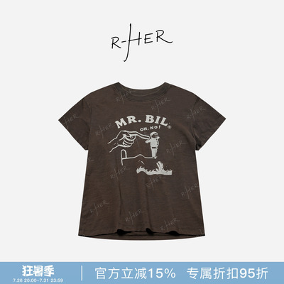 RHER STUDIO“小人儿T”百百棉夏季新款百搭显瘦宽松印花短袖T274
