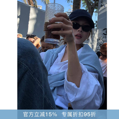 RHER STUDIO“雾区白衫”翻领亚麻长袖衬衫简约宽松休闲上衣C855C