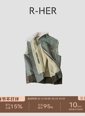 R-HER【羊领马甲】秋冬羊毛领宽松两面穿工装外套厚款马甲RP5NC41
