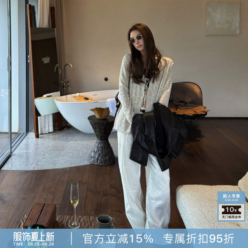 R-HER“小众韩系”春夏V领衬衫镂空休闲宽松系带时尚百搭长袖