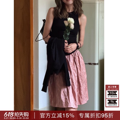 RHER STUDIO“皱皱芭蕾”春夏设计百搭显瘦美式休闲半身短裙K2581