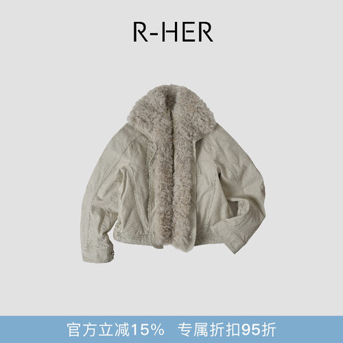 R-HER“绒朵”90白鹅绒厚款毛领秋冬显瘦短款派克服RP5NC5931