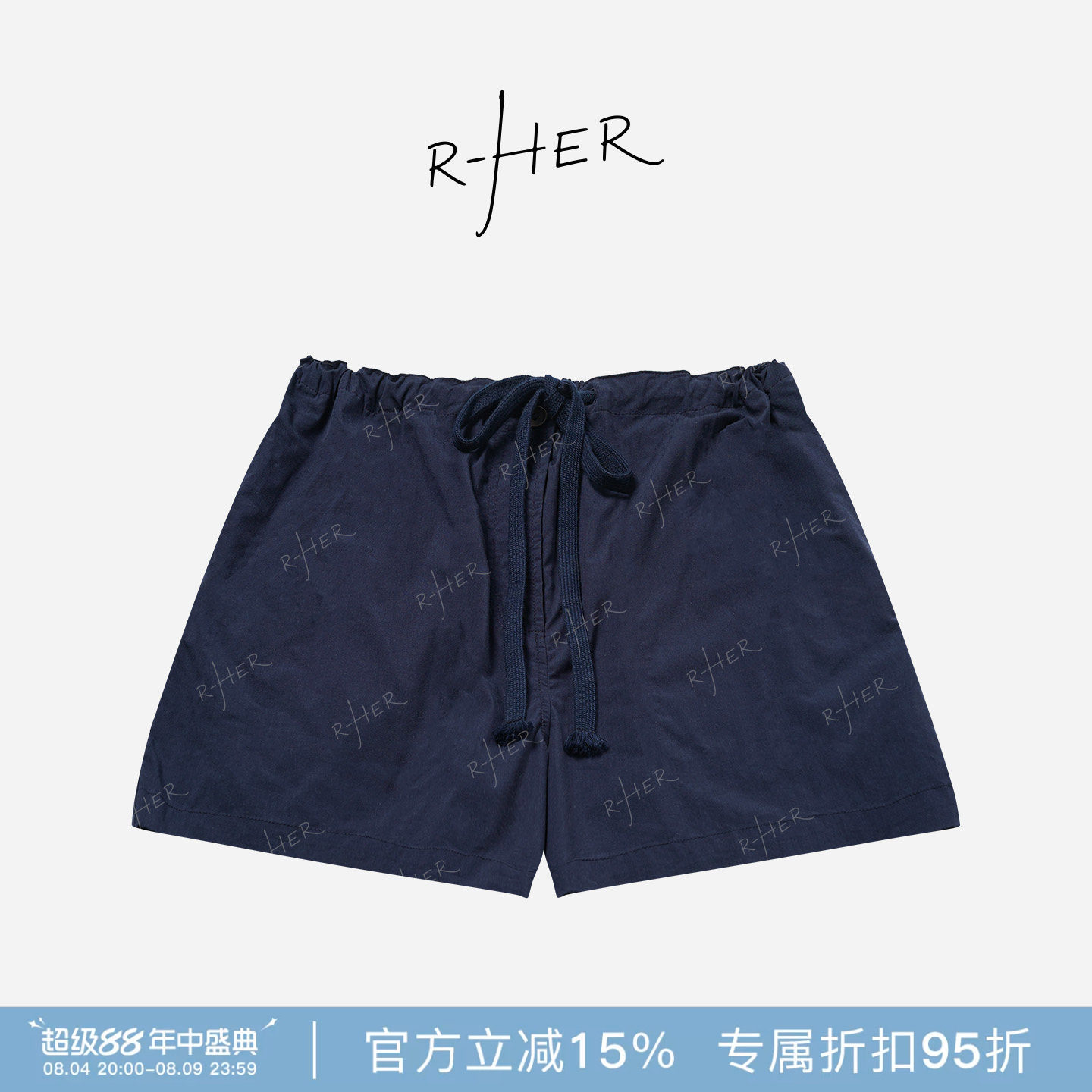 RHER STUDIO“深海谧色”夏季新款高腰显瘦宽松复古做旧短裤K6015