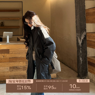 R-HER“深灰咖啡”90白鹅绒秋冬时尚休闲设计师百搭羽绒服Y803A